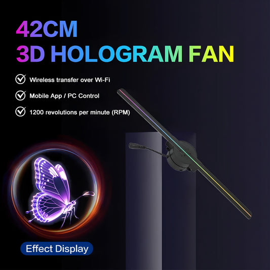 3D Hologramm Projektor 42 cm – Werbe-Fan mit App-Steuerung & LED-Effektanzeige