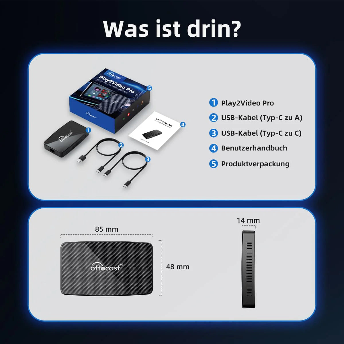 Ottocast Play2Video Pro Drahtloses CarPlay/Android Auto