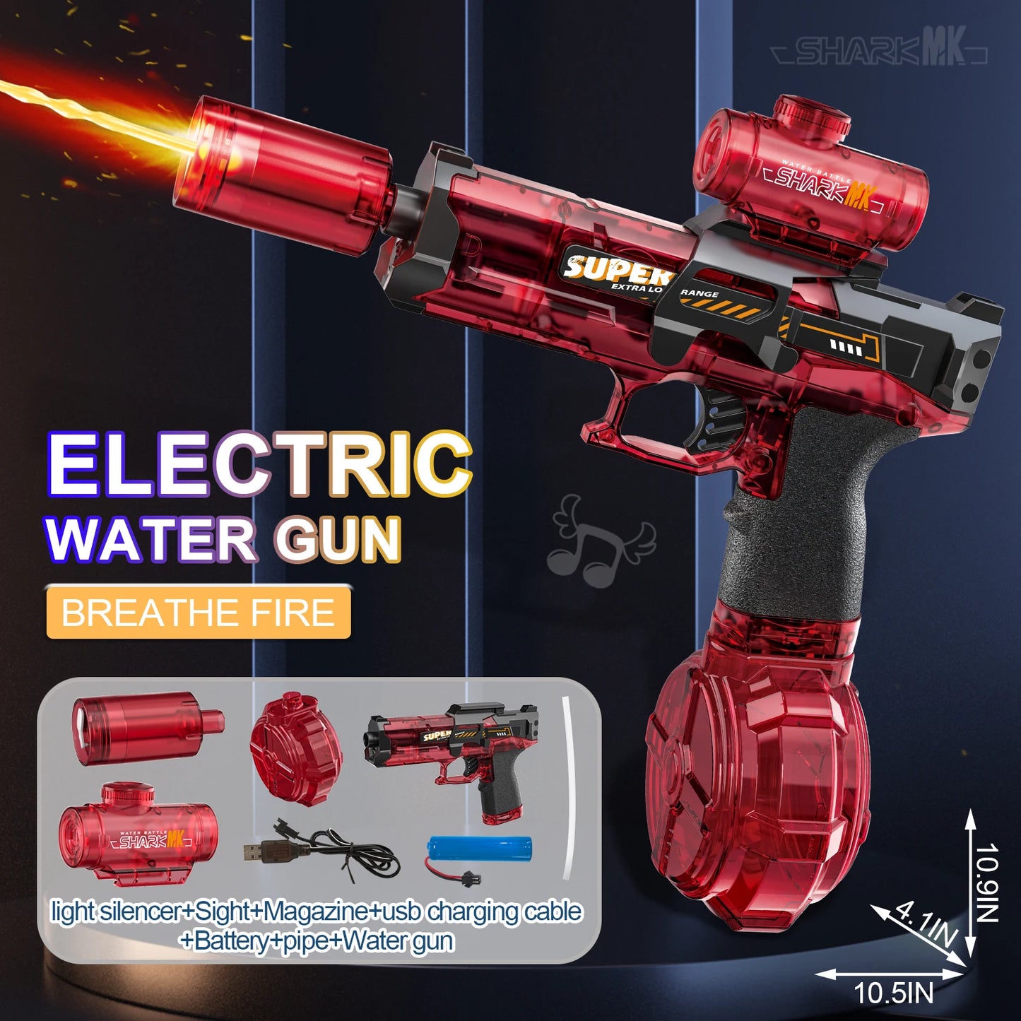 AquaBlaster™ – Elektrische Wasserpistole mit LED & Flammen-Effekt