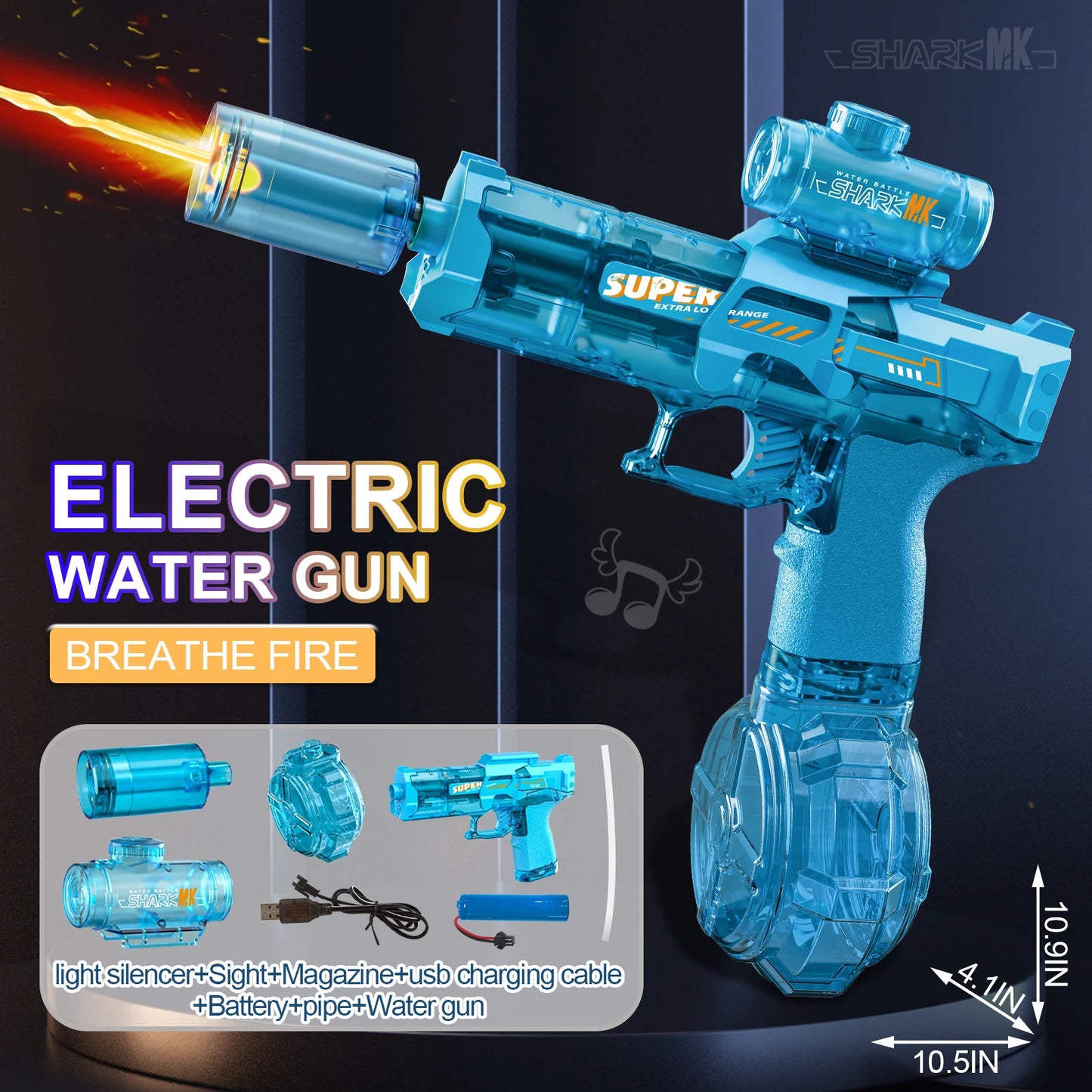 AquaBlaster™ – Elektrische Wasserpistole mit LED & Flammen-Effekt