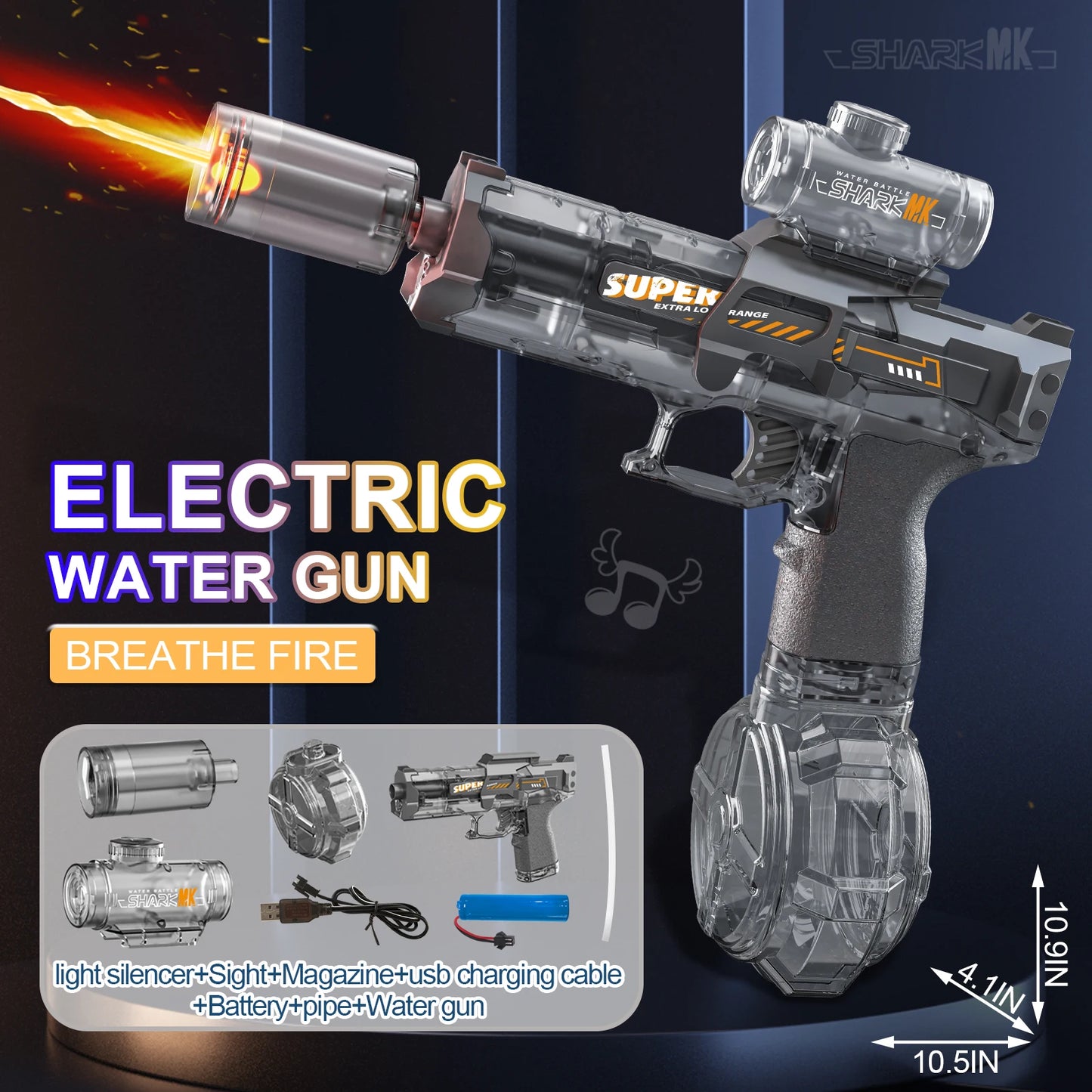 AquaBlaster™ – Elektrische Wasserpistole mit LED & Flammen-Effekt