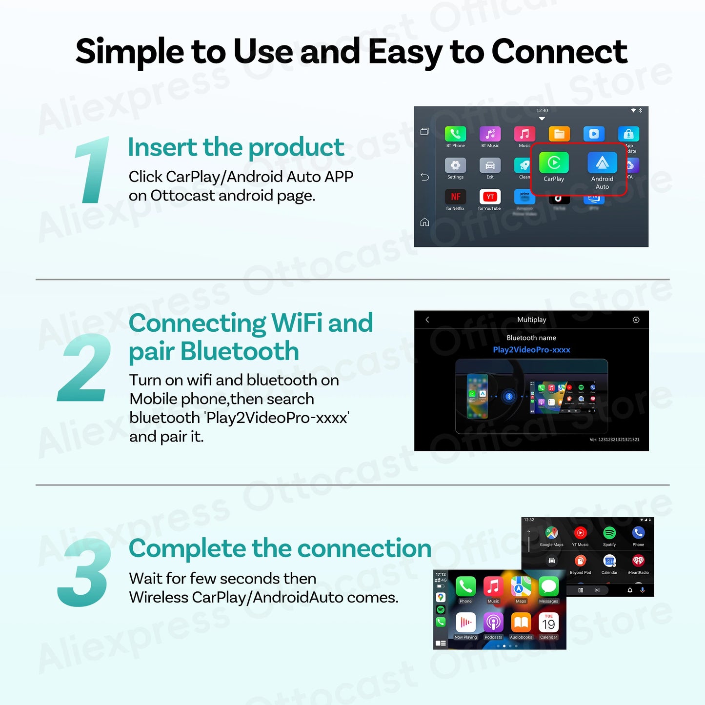 Ottocast Play2Video Pro Drahtloses CarPlay/Android Auto