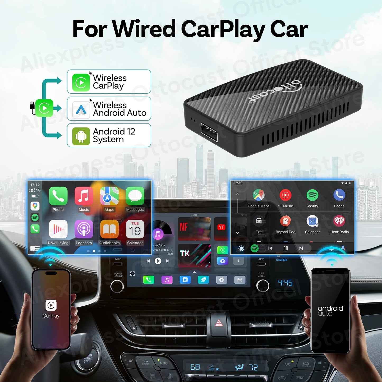 Ottocast Play2Video Pro Drahtloses CarPlay/Android Auto