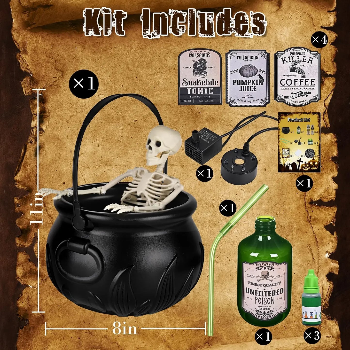 đ§ââď¸ Halloween Hexenkessel mit LED & Nebel â Magische Party-Deko mit Skelett