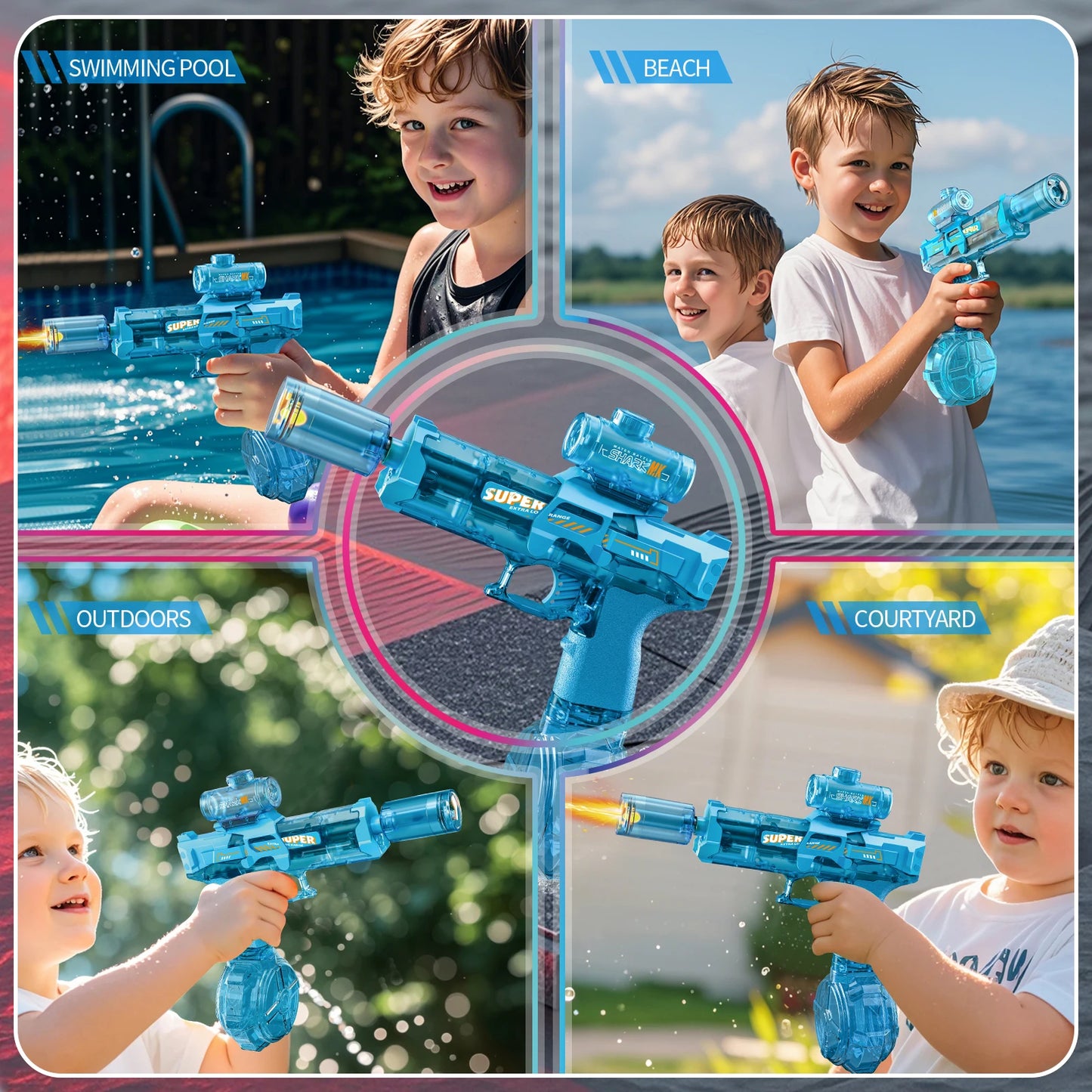 AquaBlaster™ – Elektrische Wasserpistole mit LED & Flammen-Effekt