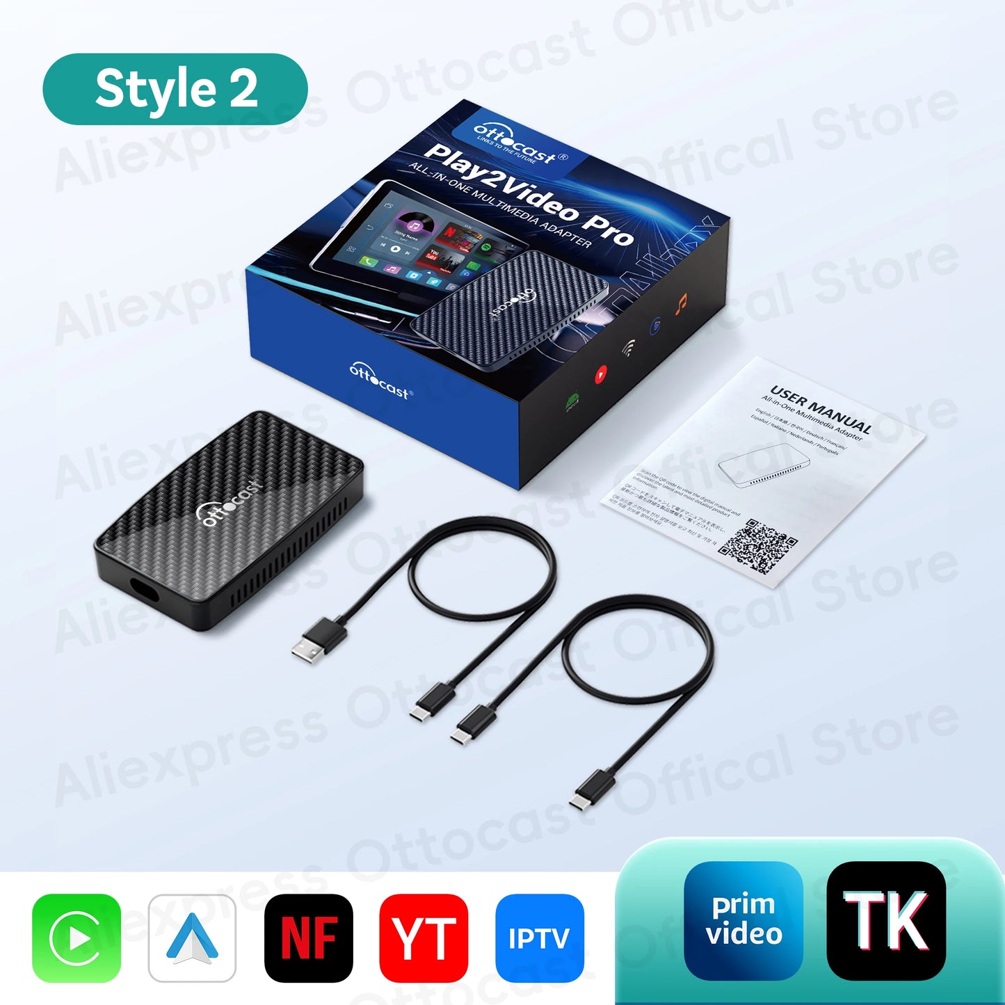 Ottocast Play2Video Pro Drahtloses CarPlay/Android Auto