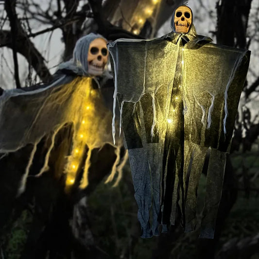 Halloween Hängender Leucht-Geist 👻 Mit Totenkopf & LED-Licht