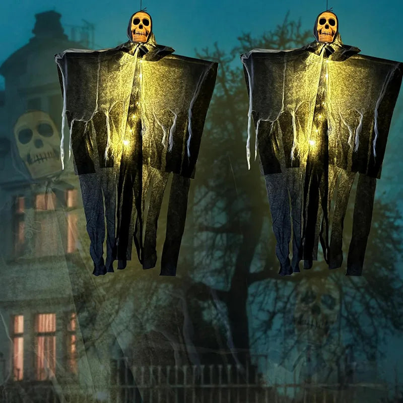 Halloween Hängender Leucht-Geist 👻 Mit Totenkopf & LED-Licht