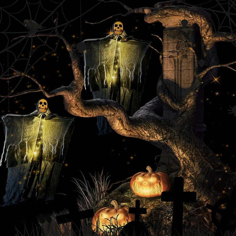 Halloween Hängender Leucht-Geist 👻 Mit Totenkopf & LED-Licht