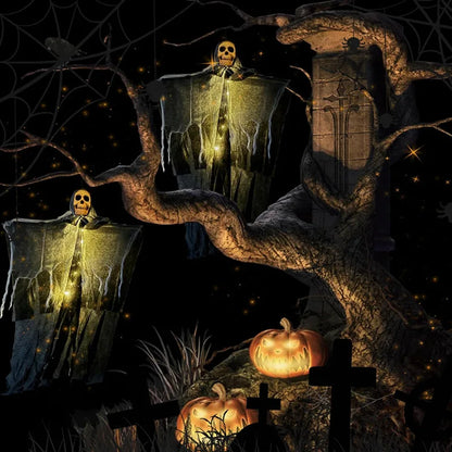 Halloween Hängender Leucht-Geist 👻 Mit Totenkopf & LED-Licht
