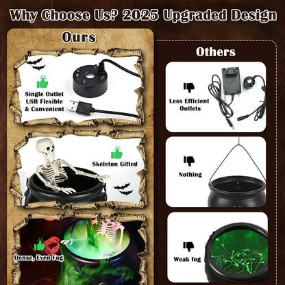 🧙‍♀️ Halloween Hexenkessel mit LED & Nebel – Magische Party-Deko mit Skelett