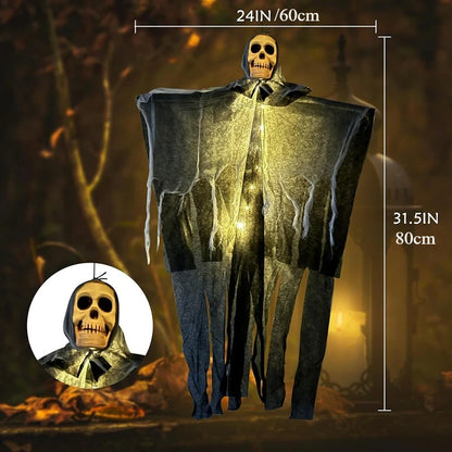 Halloween Hängender Leucht-Geist 👻 Mit Totenkopf & LED-Licht