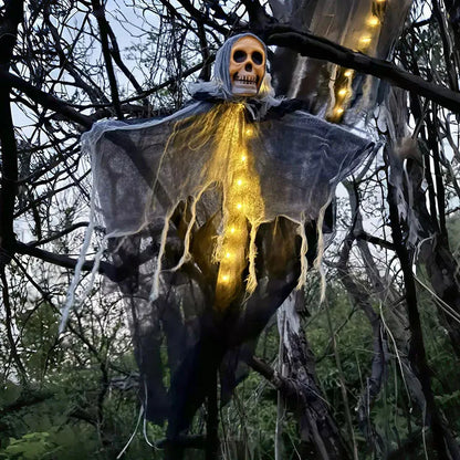 Halloween Hängender Leucht-Geist 👻 Mit Totenkopf & LED-Licht