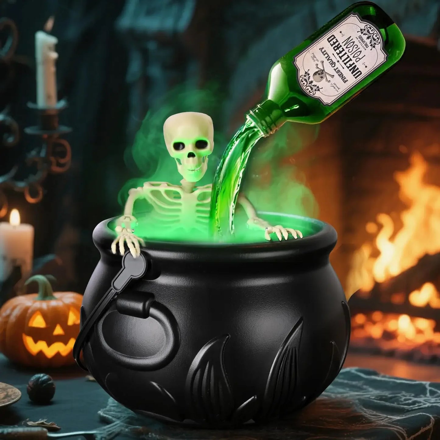 🧙‍♀️ Halloween Hexenkessel mit LED & Nebel – Magische Party-Deko mit Skelett